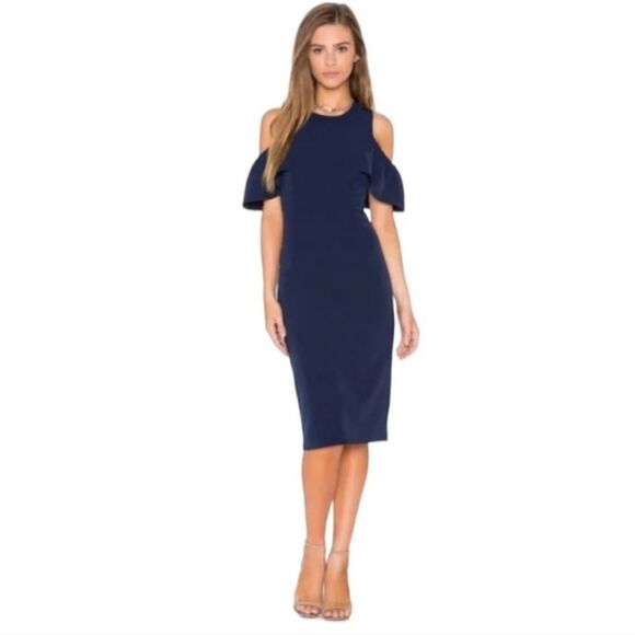 Bardot Navy Blue Cold Shoulder Jessie Dress Size 6 - Picture 2 of 11